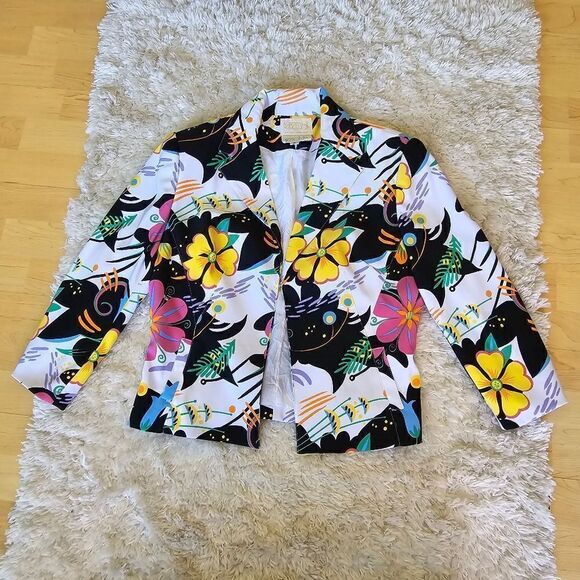 ALBERTO MAKALI Cache Women's Floral Print Jacket Blazer Size 8  Vintage Y2k - Picture 2 of 9